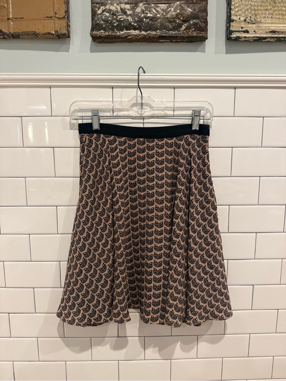 Eva Franco Pink and Black Cat Print Skater Skirt